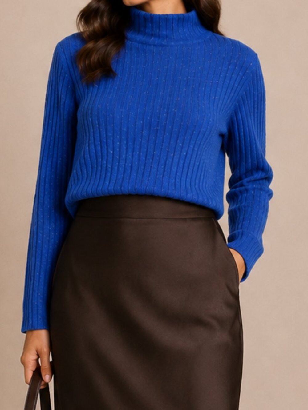 Vintage 90s Next Issue Ribbed Knit Cobalt Blue Flocked Turtleneck Sweater Sz M